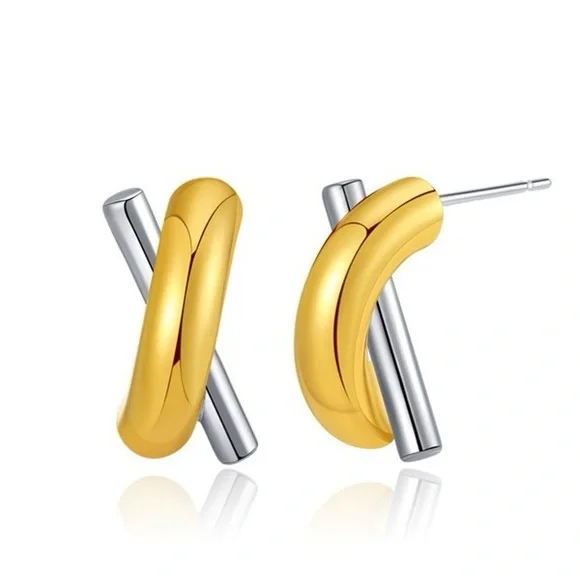 18K Two Tone earrings - Picture 3 of 6